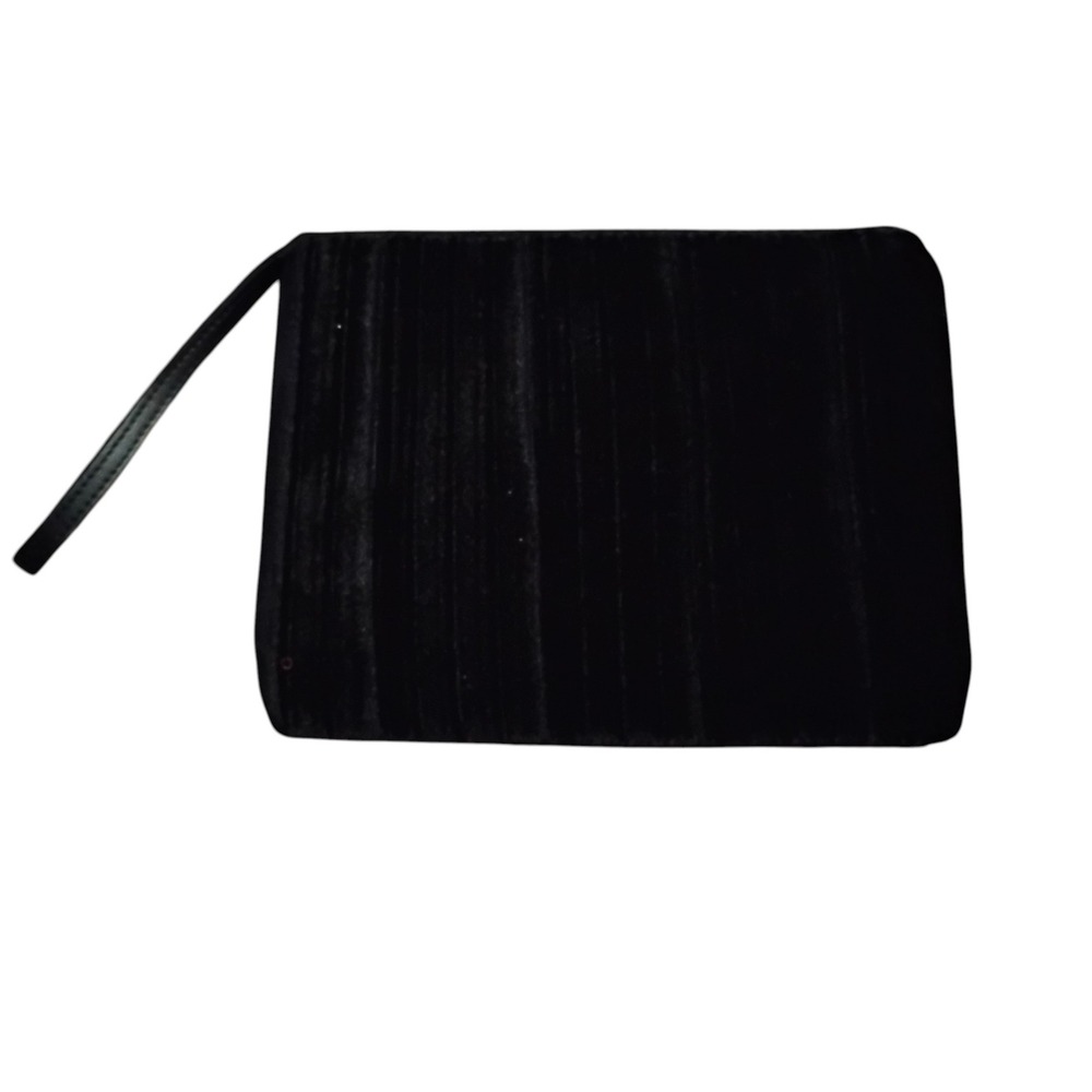 A New Day Black Velvet Pleated Wristlet Clutch Bag Evening Purse with Card Slots